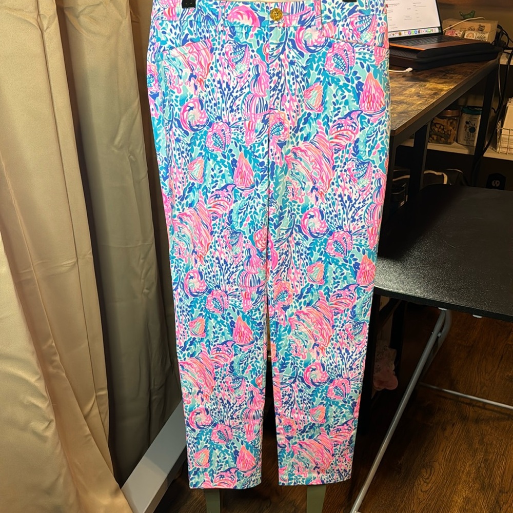 Lilly Pulitzer Dress Pants Cotton Blend Pink Blue Size 6
